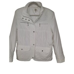 Gallery Womens White Quilted Snap Zip Front Utility Pristine Jacket Size XL